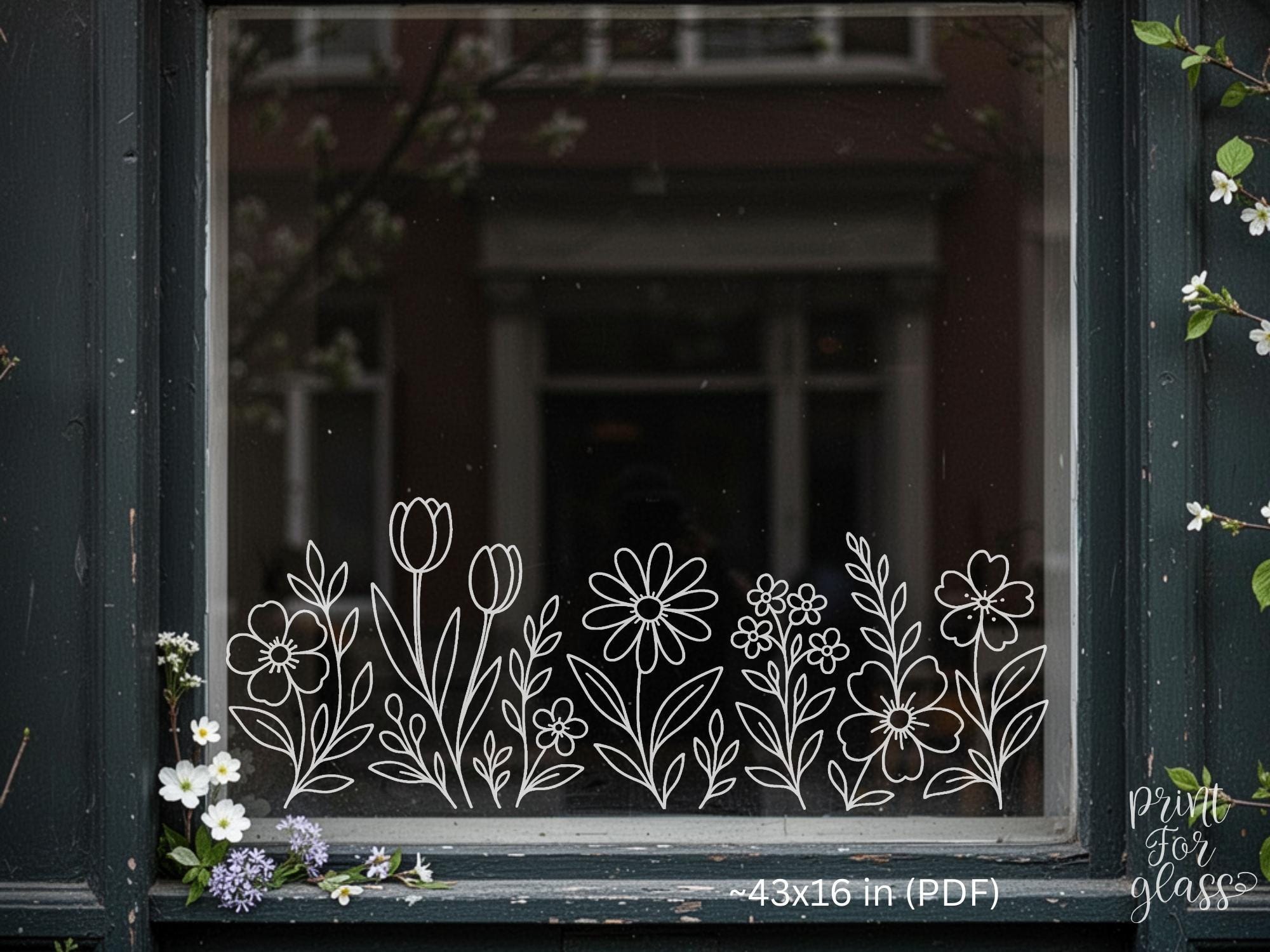 Window Chalk Spring Ideas Spring Meadow Flowers Window Art Template | Daisy Tulip Chalk Marker ...