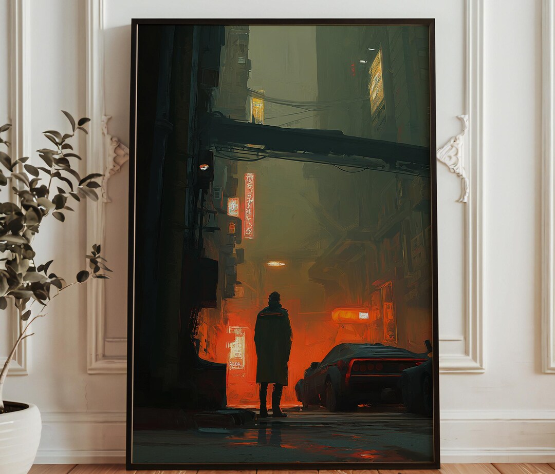 Cyberpunk Alley Art Print - Neon Red Futuristic Street Poster ...