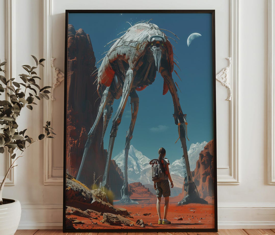 Giant Alien Walker Wall Art - Sci Fi Desert Robot Poster - Futuristic ...