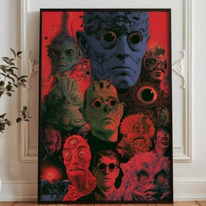 Arte murale horror psichedelica - Poster collage di mostri mutanti - Creature con molti occhi - Stampa horror fantascientifica retrò