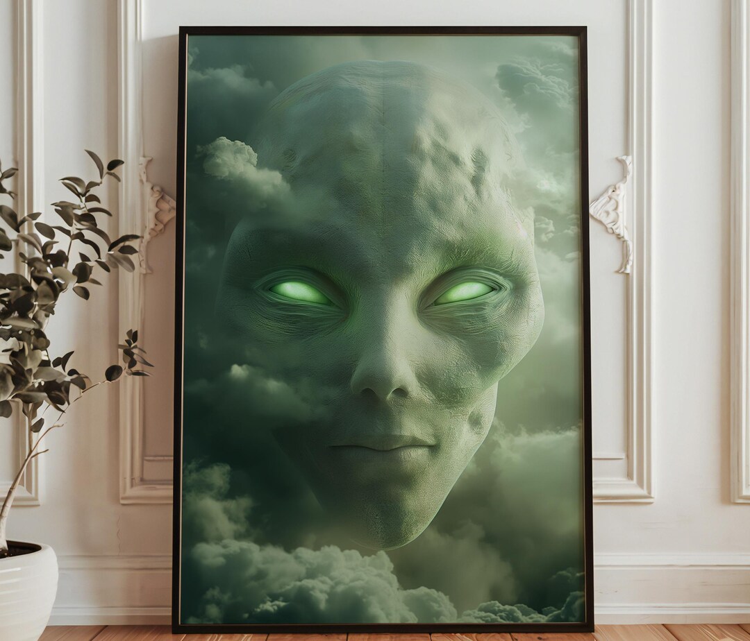 Green Alien Wall Art Print - Sci Fi Portrait Decor - Surreal Space ...