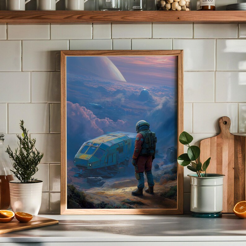 Sci Fi Astronaut Landscape Art Print - Space Explorer Poster ...