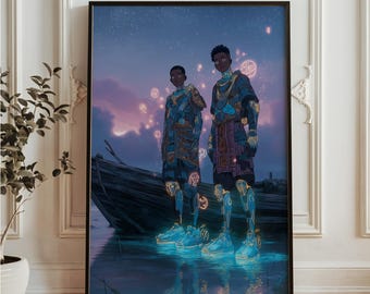 Mythic Sci Fi Fantasy Art Print -  Afrofuturism Wall Art - Magical Space Adventure
