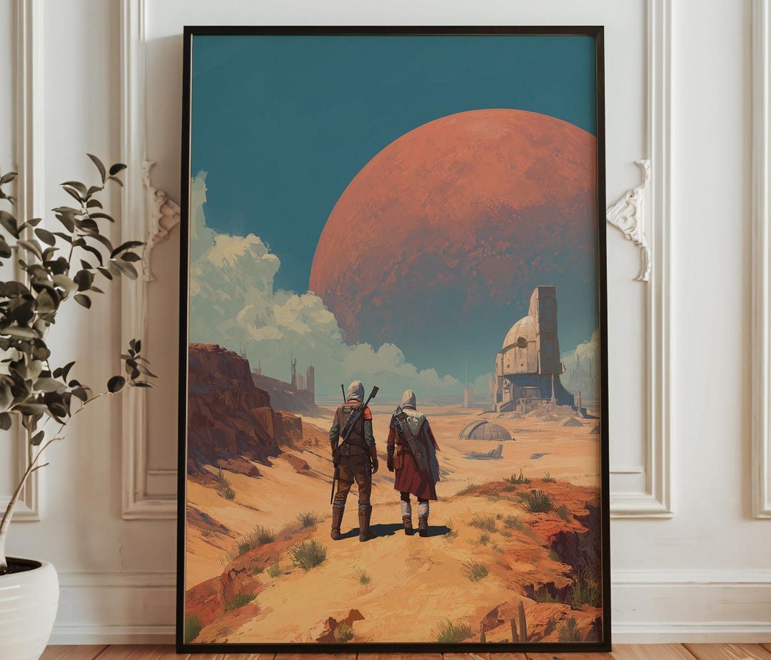 Space Western Explorers Art - Sci Fi Duo on Alien Desert Planet ...