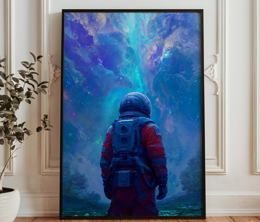 Astronaut Nebula Wall Art - Cosmic Space Explorer Print - Vibrant ...
