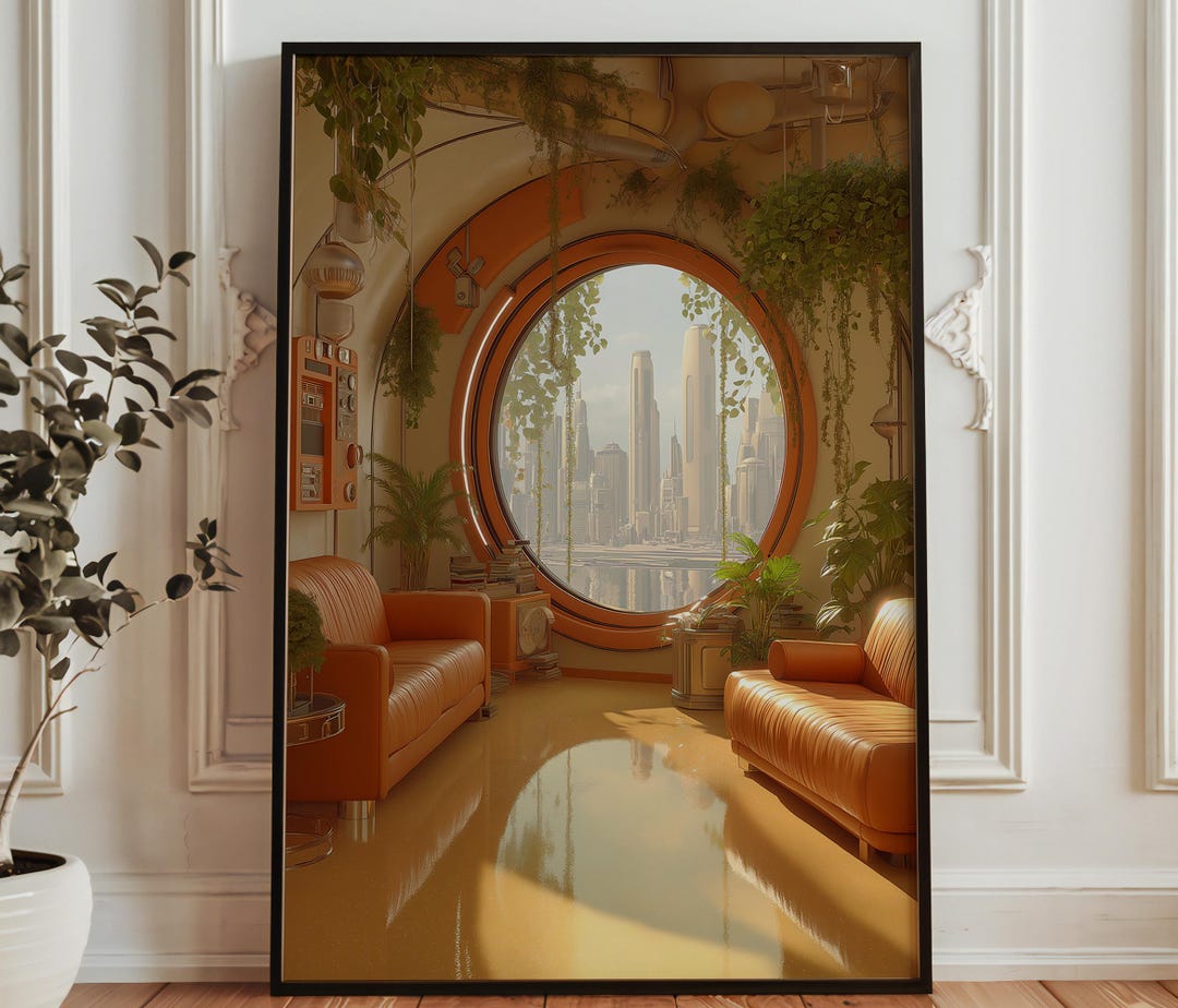 Solarpunk Living Space - Retro Sci Fi Room Decor - Futuristic Interior ...