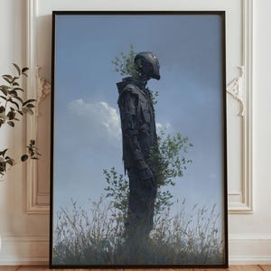 Futuristic Robot Nature Wall Art - Cyberpunk Android Print - Sci Fi Botanical Decor - Post Human Landscape Poster