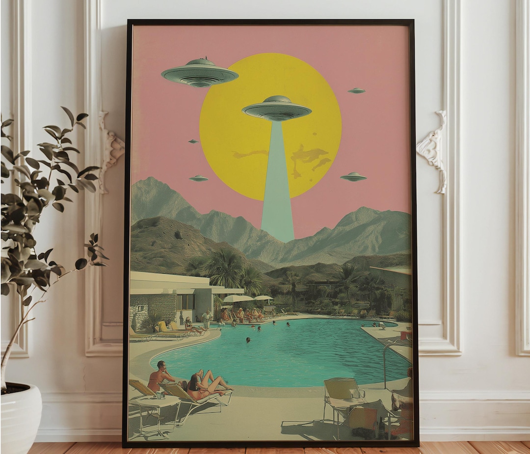 Poolside Invasion - Retro Sci Fi Pool Art - UFO Invasion Poster - Mid ...