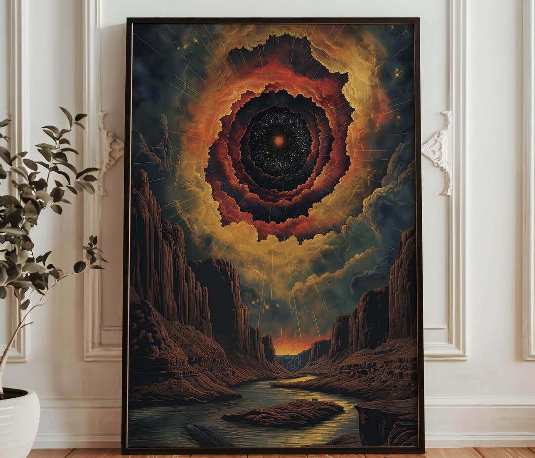 Cosmic Canyon Art Print - Surreal Space Sky Over Desert Landscape ...