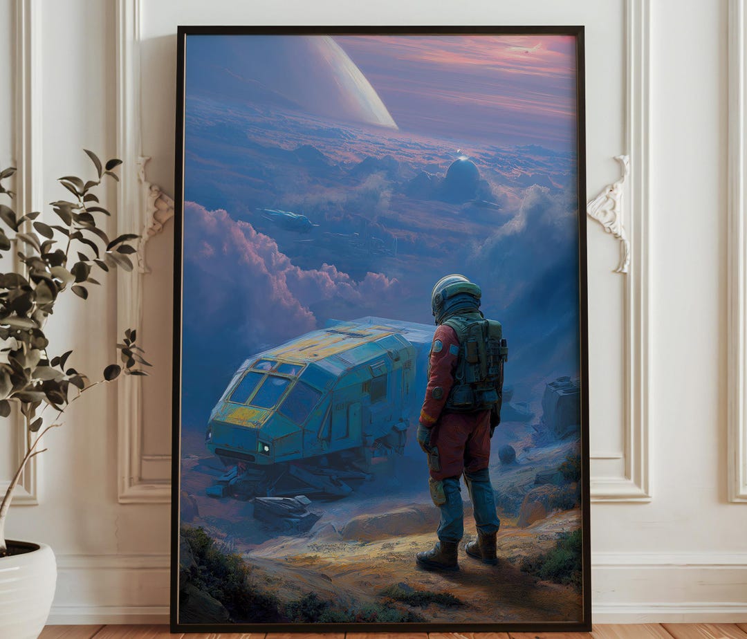 Sci Fi Astronaut Landscape Art Print - Space Explorer Poster ...