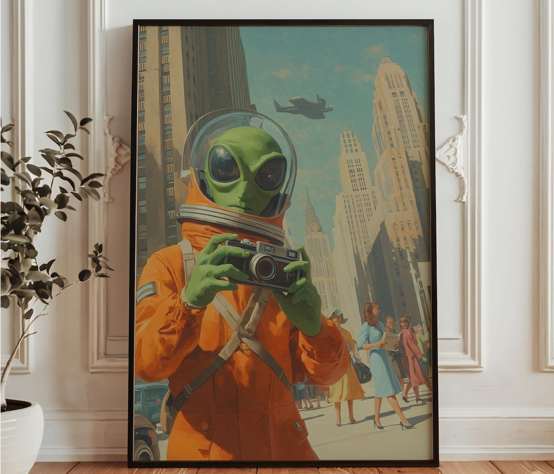 Alien Photographer Art Print - Vintage Sci Fi City Art - Mid Century ...