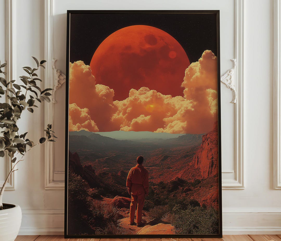 Red Moon Sci Fi Print - Alien Planet Landscape Wall Art - Space ...