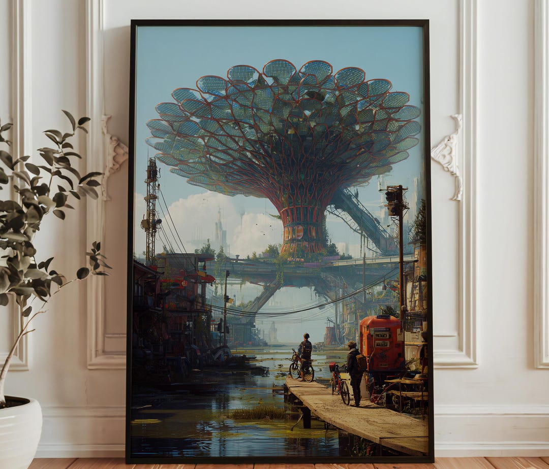 Solarpunk Mega Factory Solarpunk Mega Tree City Print - Futuristic Eco City Wall Art ...