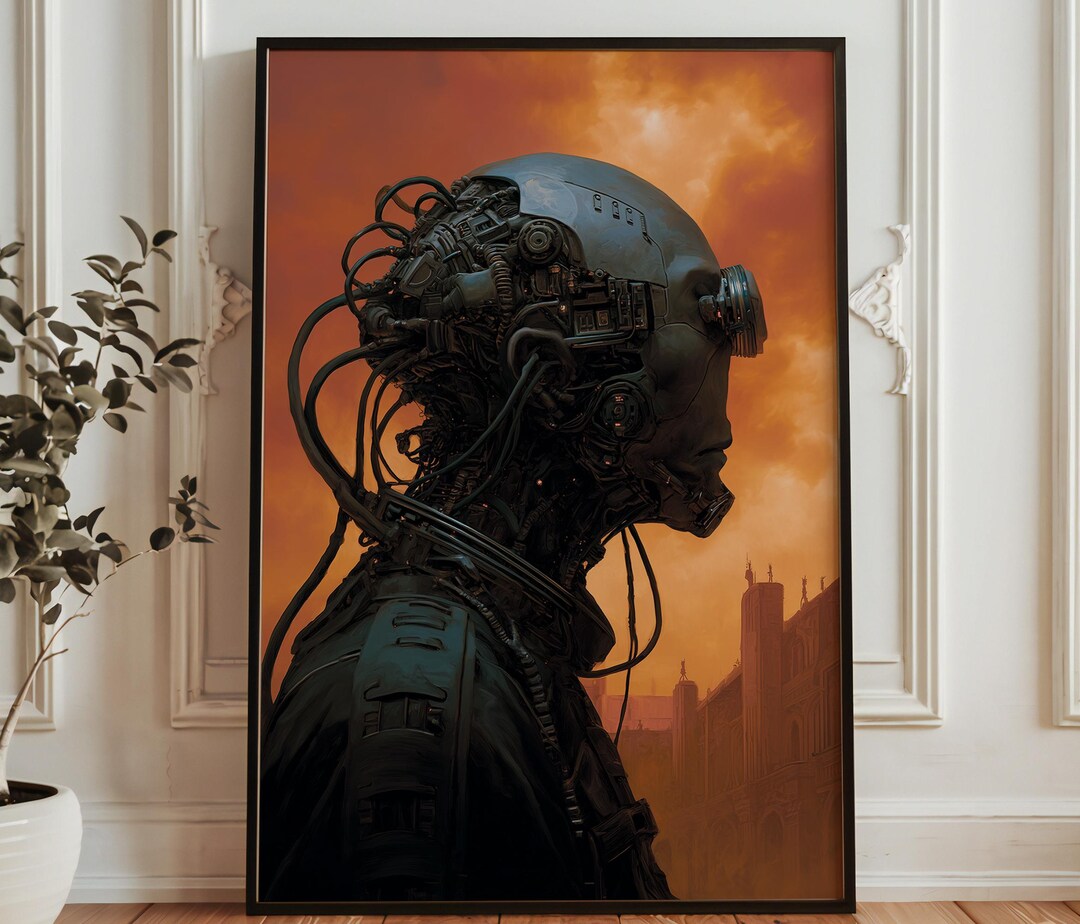 Cyberpunk Android Portrait Wall Art - Futuristic AI Robot Print - Sci ...