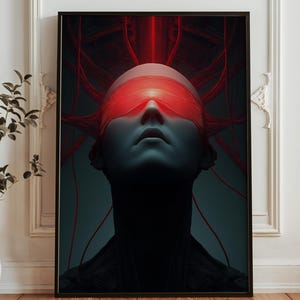 Cyberpunk AI Mind Wall Art - Futuristic Neural Interface Poster - Dark Sci-Fi Tech Noir Print - Dystopian Digital Decor