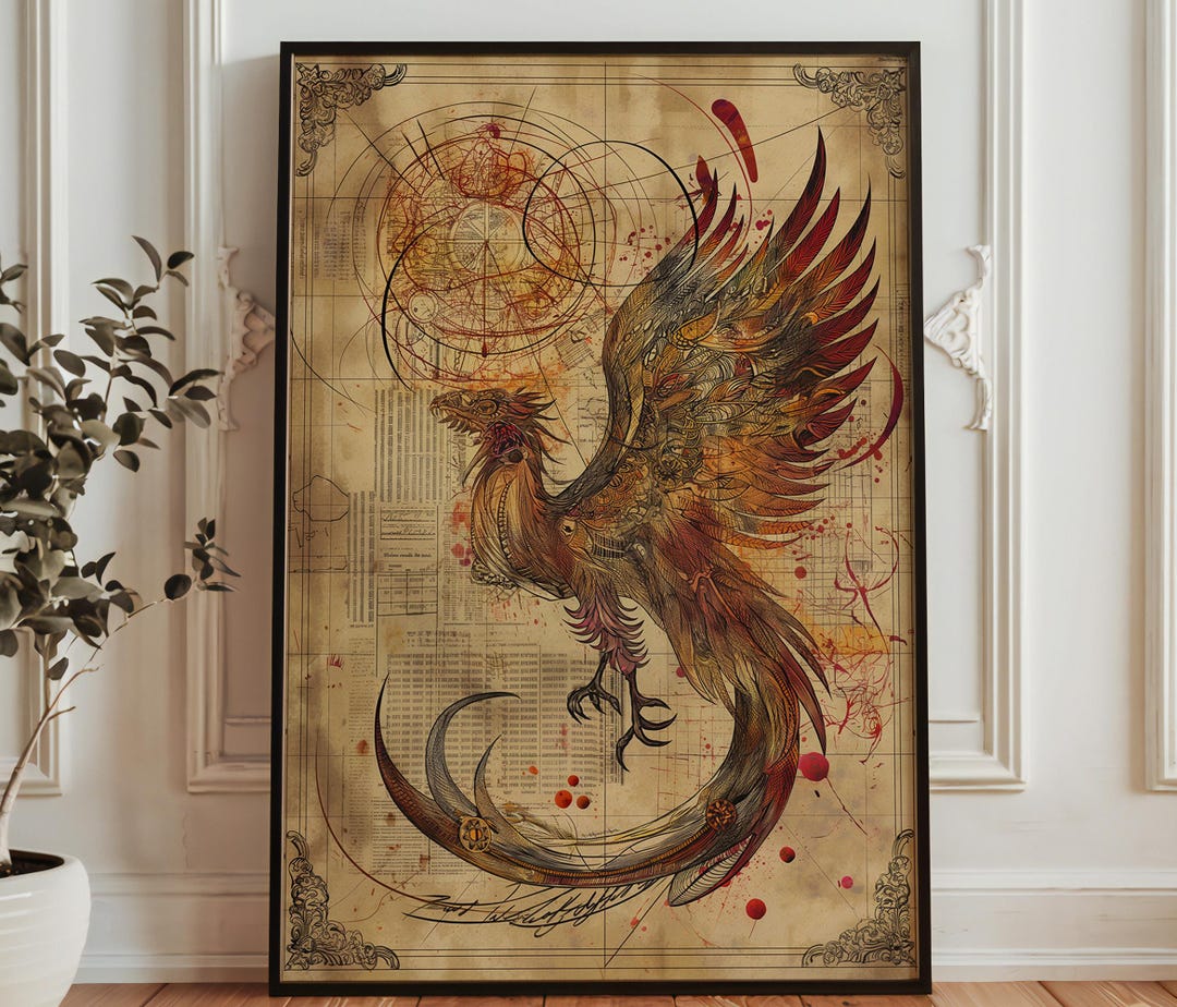 Alchemy Phoenix Wall Art - Sacred Geometry Fire Bird Fantasy ...