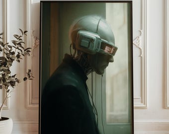 Cyberpunk Portrait Art Print - Futuristic Human Cyborg Poster - Sci Fi Character Wall Art - Tech Noir Aesthetic Illustration