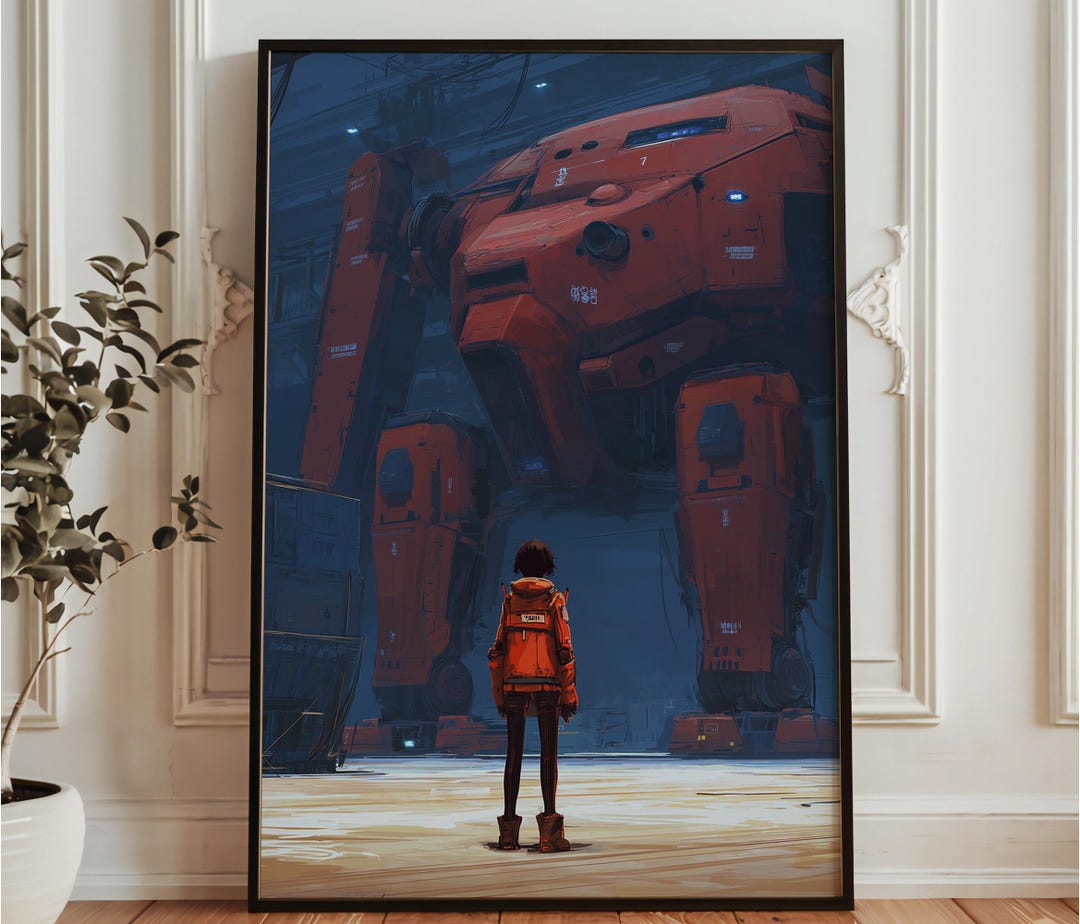 Giant Mech Wall Art - Sci Fi Robot Poster - Futuristic Hangar Art ...