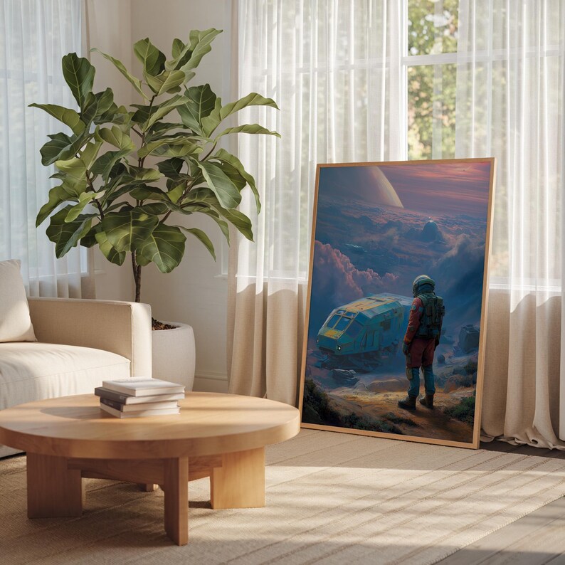 Sci Fi Astronaut Landscape Art Print - Space Explorer Poster ...