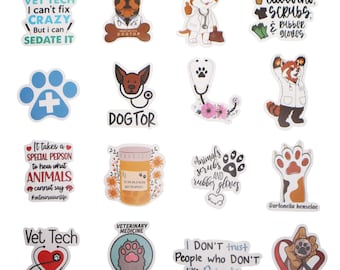 50 pegatinas de técnico veterinario, pegatinas de veterinaria, pegatinas de enfermera de animales, pegatinas de médico de perros, pegatinas de animales lindos, pegatinas para laptop y botellas de agua