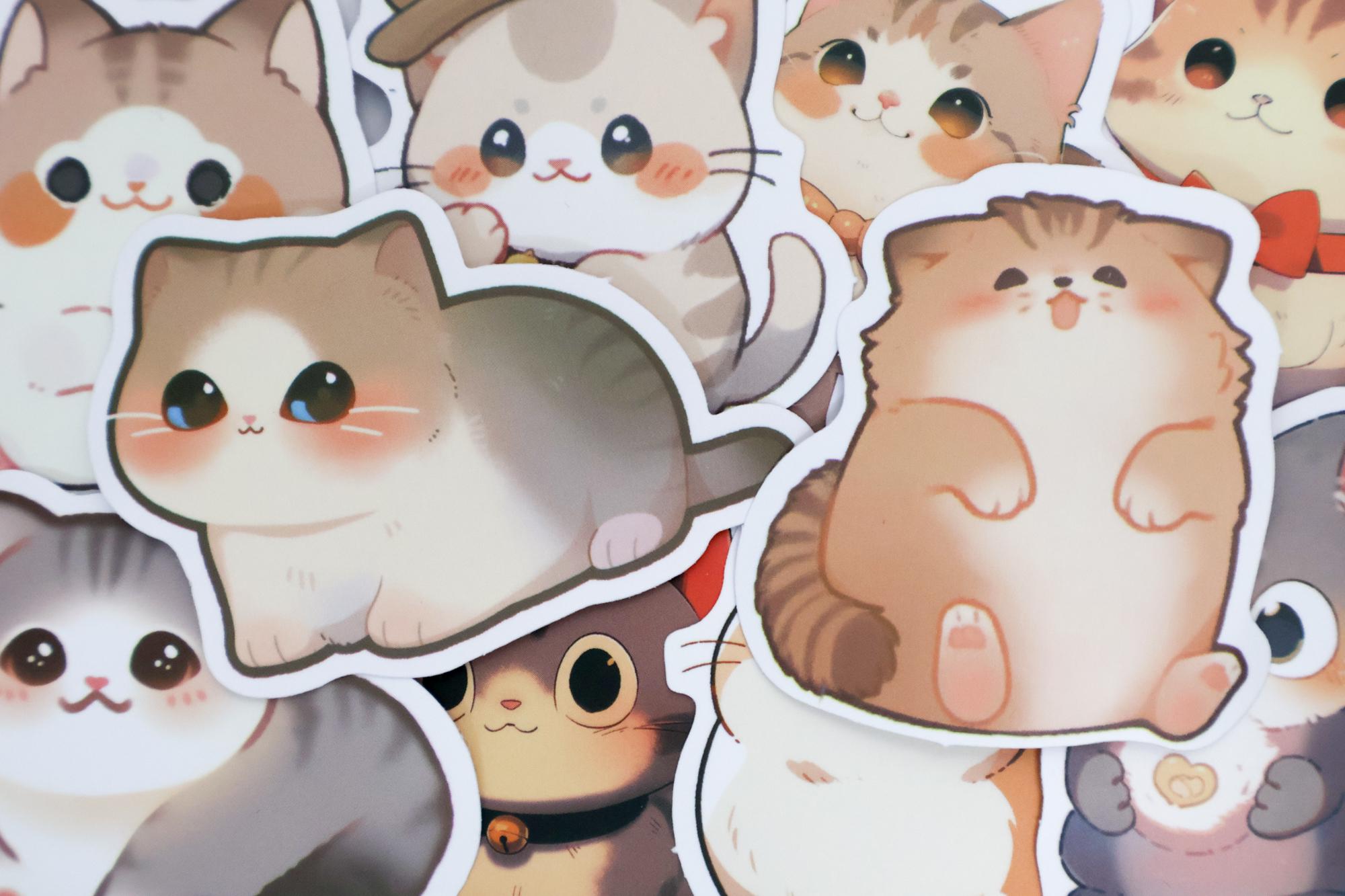 50pcs Kawaii Cat Stickers Cute Cat Sticker Pack Cartoon Kitty Stickers ...
