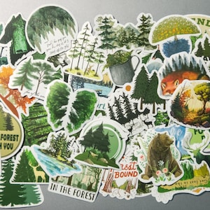 50pcs Forest Stickers Nature Aesthetic Stickers Camping Outdoor Stickers Tree Mountain Animal Stickers Wilderness Sticker Pack