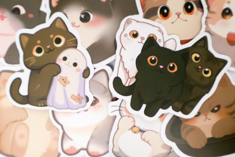 50pcs Kawaii Cat Stickers Cute Cat Sticker Pack Cartoon Kitty Stickers ...