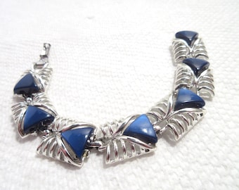 Coro Link Bracelet Silver-Tone Dark Blue Thermoplastic