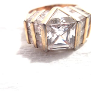 Gold Plated Cubic Zirconia Cocktail Statement Ring Intricate Design Size 8.75
