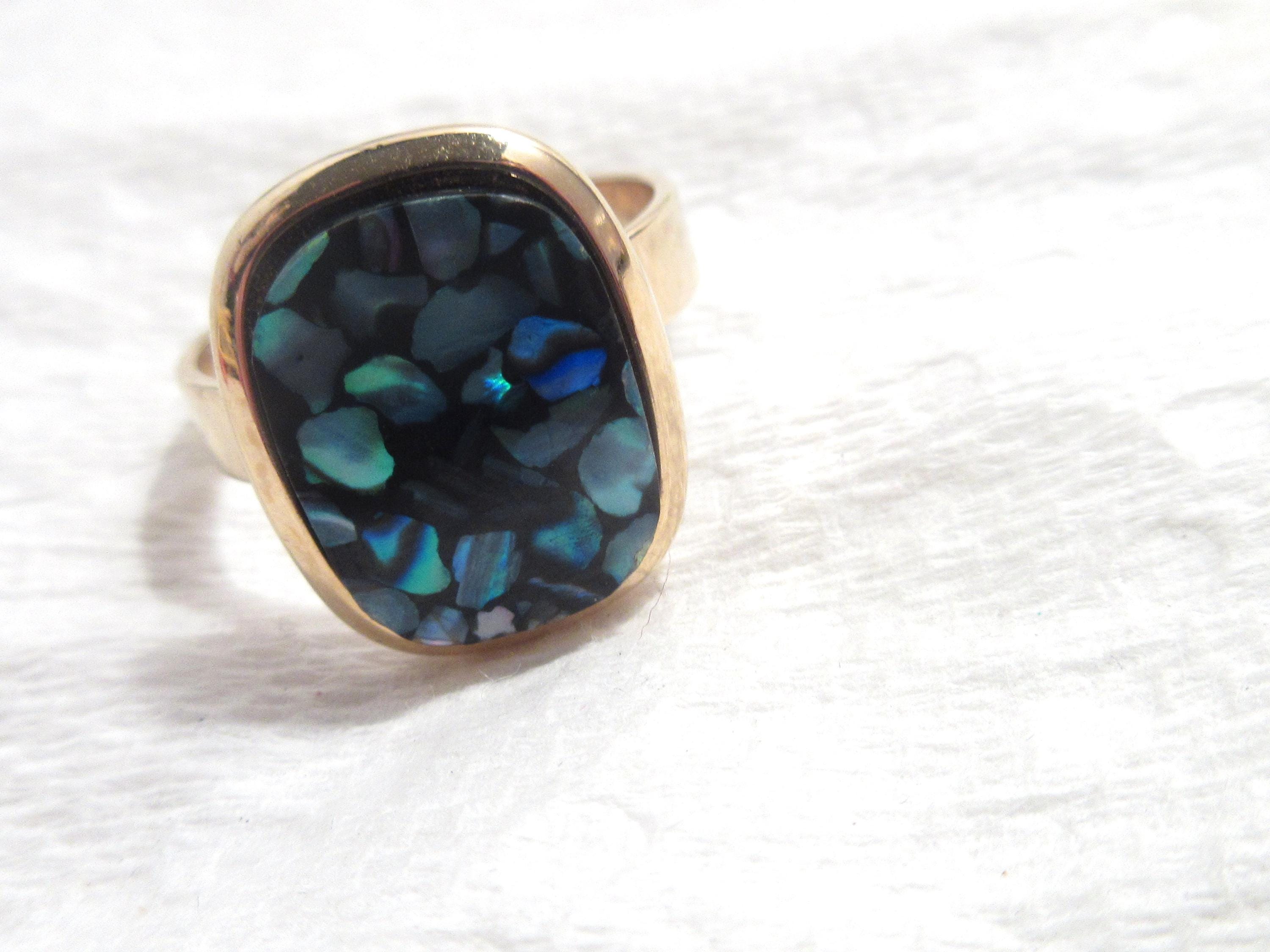 Vintage Paua Shell Ring, Adjustable Gold-plated Band - Etsy