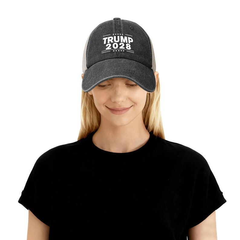 Gorra retro de malla vaquera de Trump 2028, gorra de béisbol de Donald Trump 2028, regalo patriótico del Partido Republicano, gorra para el sol de las elecciones estadounidenses de 2028, gorra vintage imagen 3