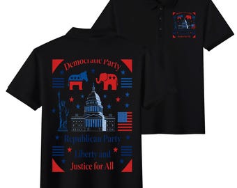 American Politics Polo Shirt,Patriotic Men's Black Polo,USA Flag Capitol Liberty Justice Tee,Democrat Republican Gift,United States Polo Top