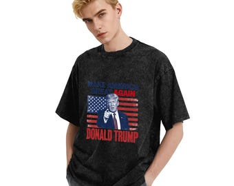 Donald Trump Shirt Vintage Washed Cotton Graphic Tee Make America Great Again T-Shirt Retro Acid Wash Shirt Republican Gift Oversized Top