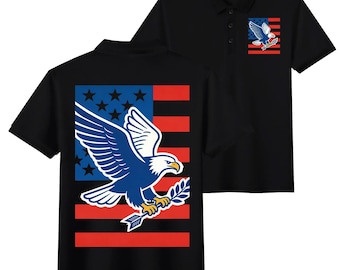 American Flag Eagle Polo Shirt Men Black Patriotic Polo Gift for Veteran USA Eagle Short Sleeve Polo Mens Golf Shirt Fourth of July Outfit