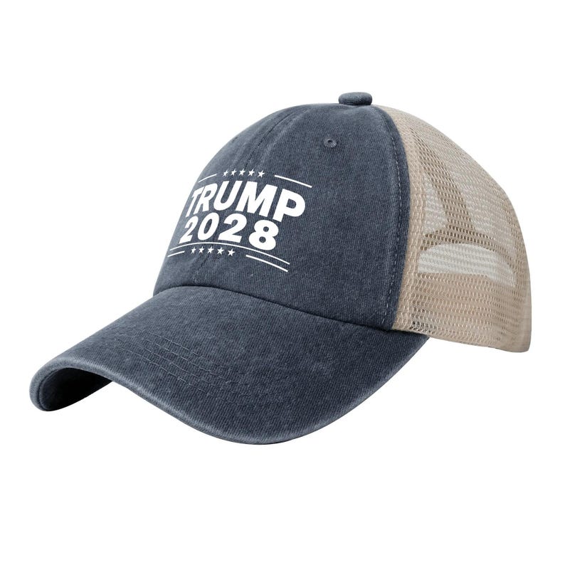 Gorra retro de malla vaquera de Trump 2028, gorra de béisbol de Donald Trump 2028, regalo patriótico del Partido Republicano, gorra para el sol de las elecciones estadounidenses de 2028, gorra vintage imagen 7