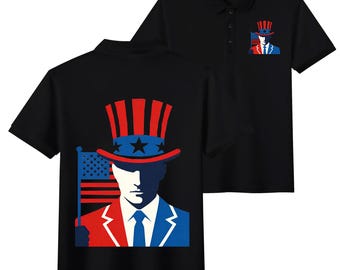 Uncle Sam Polo Shirt Men, Patriotic American Flag Polo, 4th of July Men Outfit, USA Pride Polo, Independence Day Gift, July 4th Party Shirt