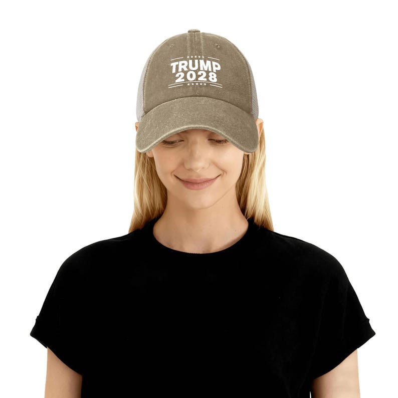 Gorra retro de malla vaquera de Trump 2028, gorra de béisbol de Donald Trump 2028, regalo patriótico del Partido Republicano, gorra para el sol de las elecciones estadounidenses de 2028, gorra vintage imagen 18