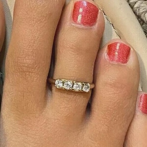 Anillo para el dedo del pie con diamante de 0,05 ct, ajustable, chapado en oro amarillo de 14 quilates y plata 925 – Anillo minimalista de cuatro piedras, regalo de joyería para el día a día para ella.