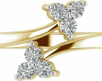 0.12 Ct Round Cut Simulated Diamond Bypass Women's Toe Ring 14k Yellow Gold Plated 925 Silver