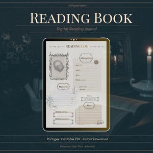 Printable Reading Journal PDF,  Book Lover, Gift  Reading Log, Reviews & Goal Tracker,  Instant Download