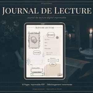 Journal de lecture digital, PDF à utiliser sur tablette ou à imprimer, Reading journal minimal & alternatif, fiche de lecture imprimable