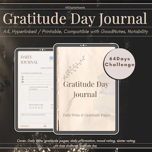 Gratitude Journal Printable PDF | 64-Day Daily Gratitude Planner | Hyperlinked Digital Journal | Mood Tracker | Instant Download