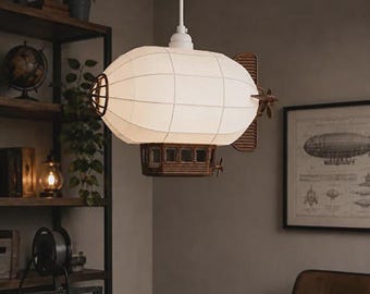 Zeppelin Pendant Light, Steampunk Blimp Chandelier, Airship Nursery Lamp, Industrial Hanging Light, Aviator Kids Room Decor, Unique Gift