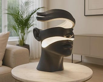 Luxury Table Lamp, Minimalist Bust Art, Matte Black Statement Light, Contemporary Bedroom Nightstand Lamp, Unique Housewarming Gift Idea