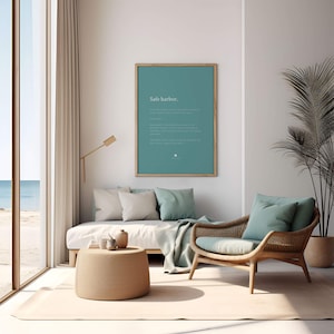 Safe Harbor Print | Calming Quote Wall Art | Muted Teal Decor Bild 1