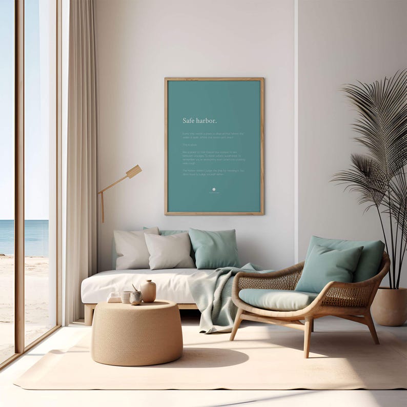 Safe Harbor Print | Calming Quote Wall Art | Muted Teal Decor Bild 1