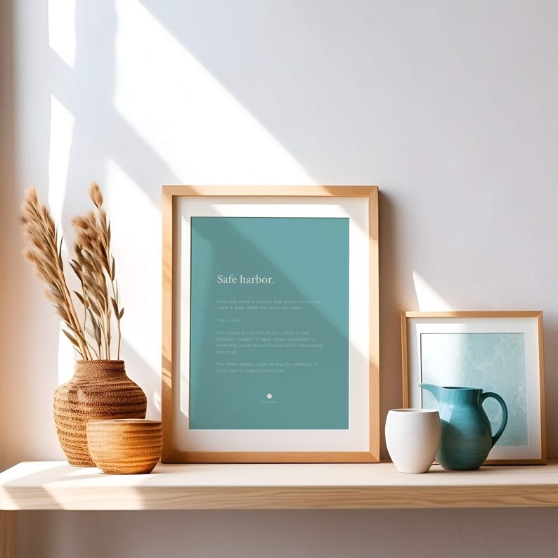 Safe Harbor Print | Calming Quote Wall Art | Muted Teal Decor Bild 4