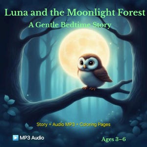 Storia della buonanotte nella foresta al chiaro di luna di Luna / Meditazione per il sonno dei bambini, pagine da colorare (MP3 + PDF)