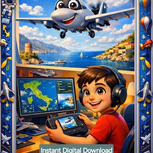 Drone TB3 mignon (dessin animé) - Image JPG | Décoration murale avion pour chambre d'enfant | Affiche futuriste de commandant de drone | Téléchargement numérique « Opération de gentillesse pour un jeune héros »