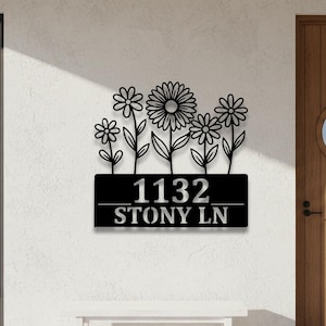 Custom Address Name Wall Sign,  Flowers Outdoor House Address Decor,New Homeowners Gift